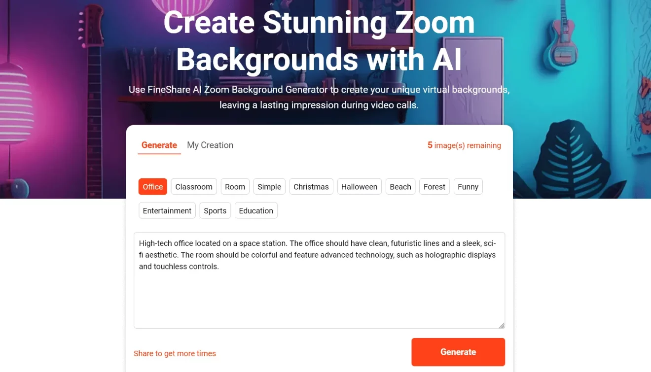 Fineshare AI Zoom Background Generator